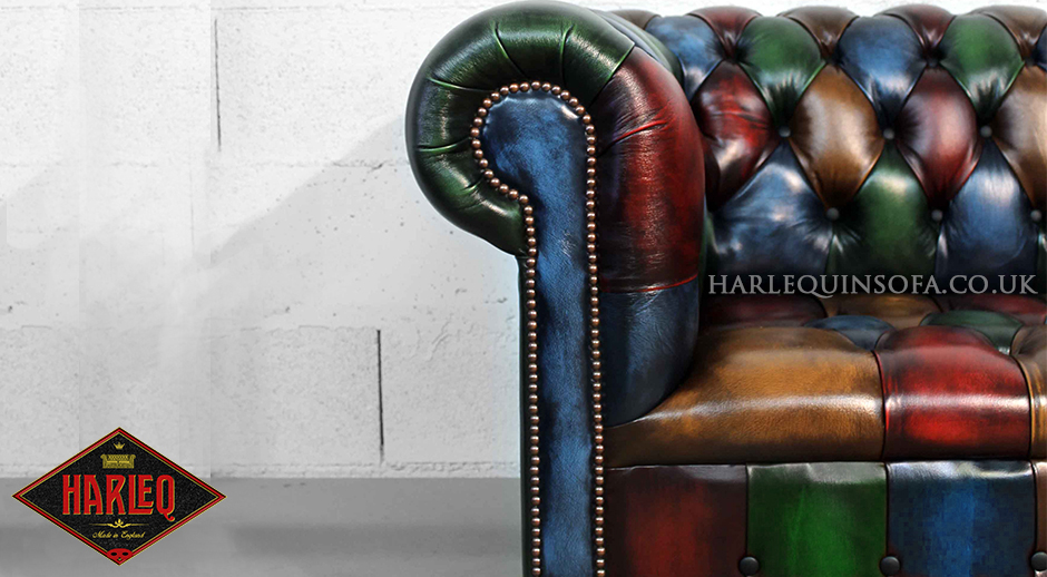 divano chester pelle colorata vintage originale harleq