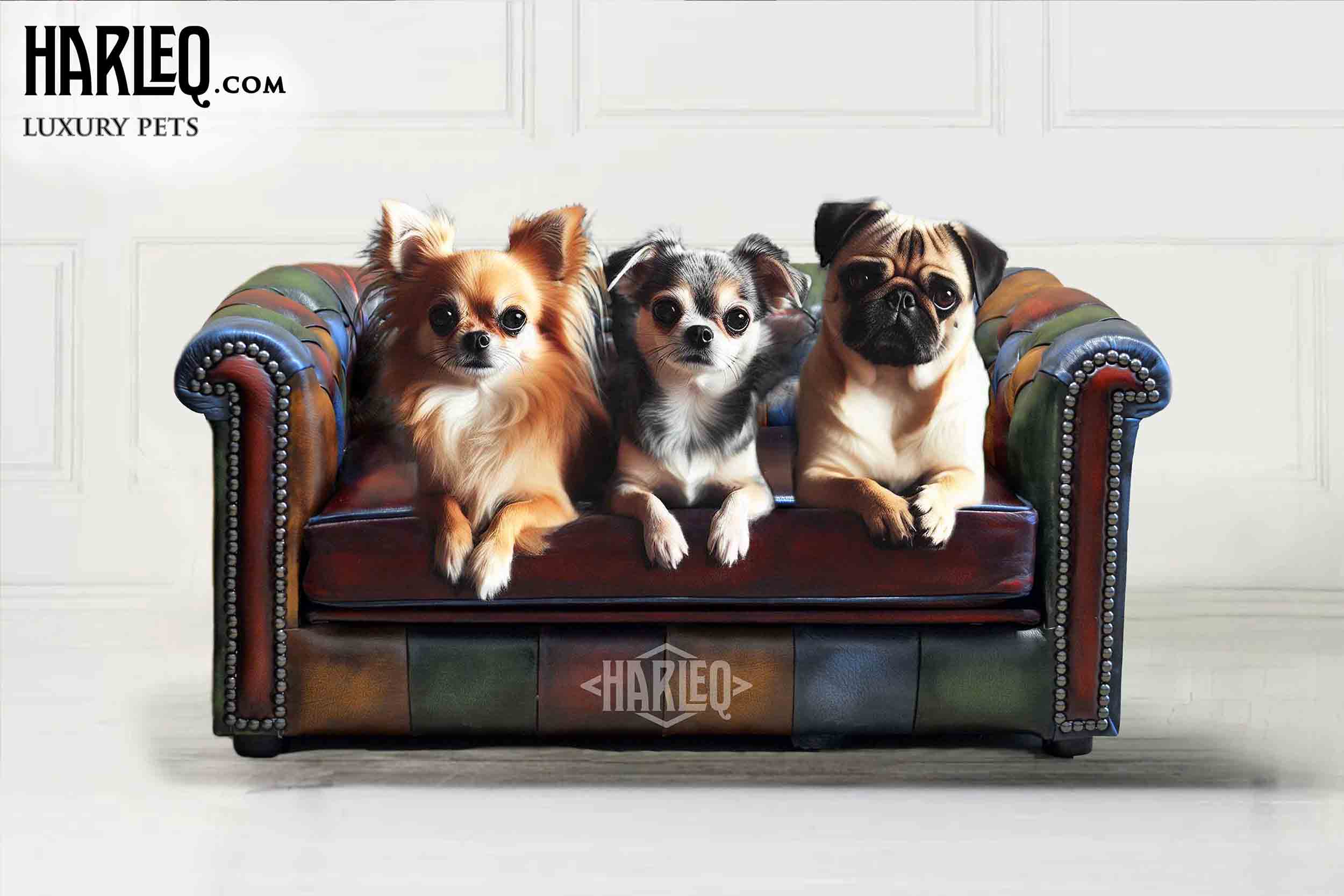divanetti letti di lusso per animali, cani, modello Chesterfield in pelle