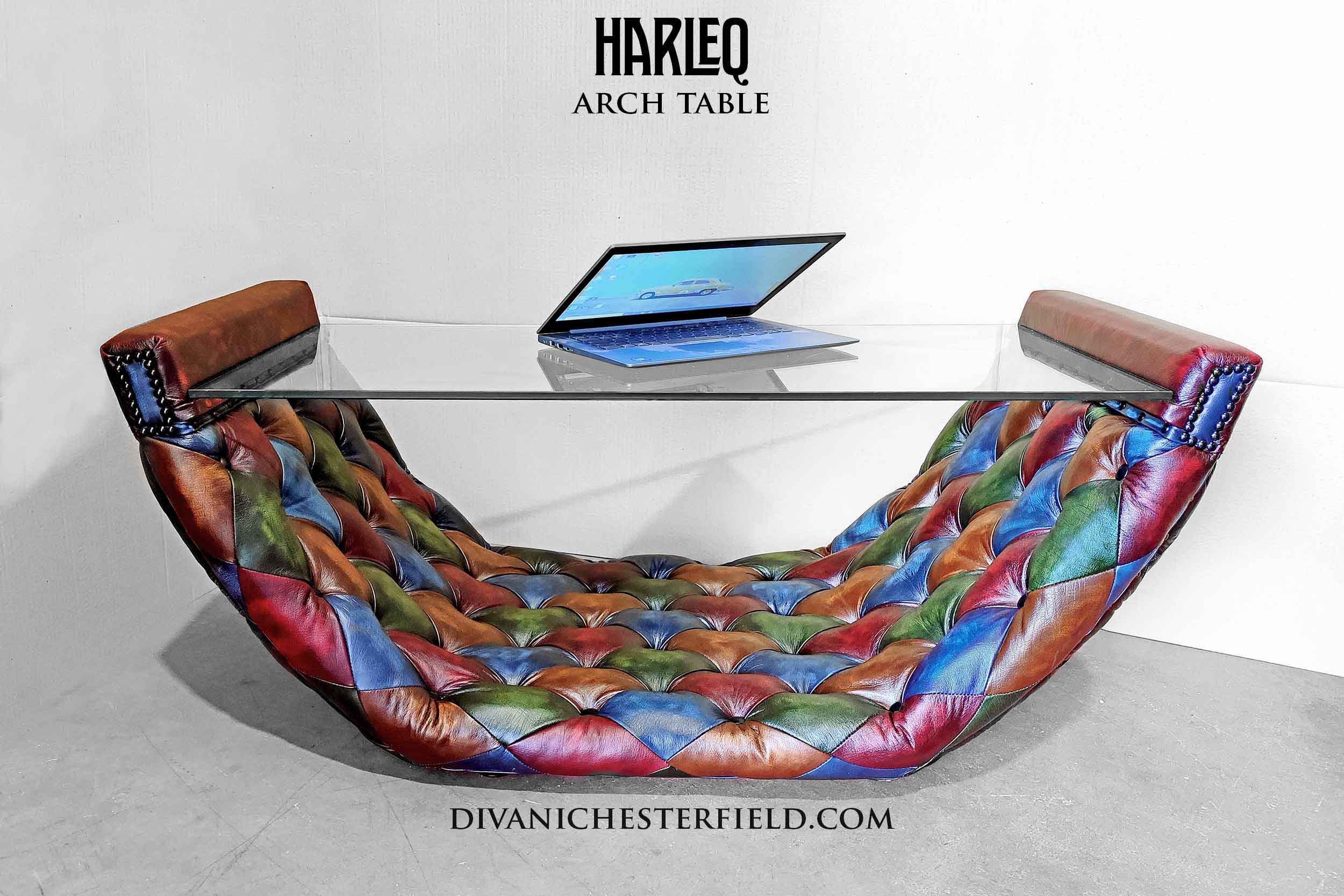 pouf tavolino ad arco moderno design piano vetro bottoni chesterfield lux
