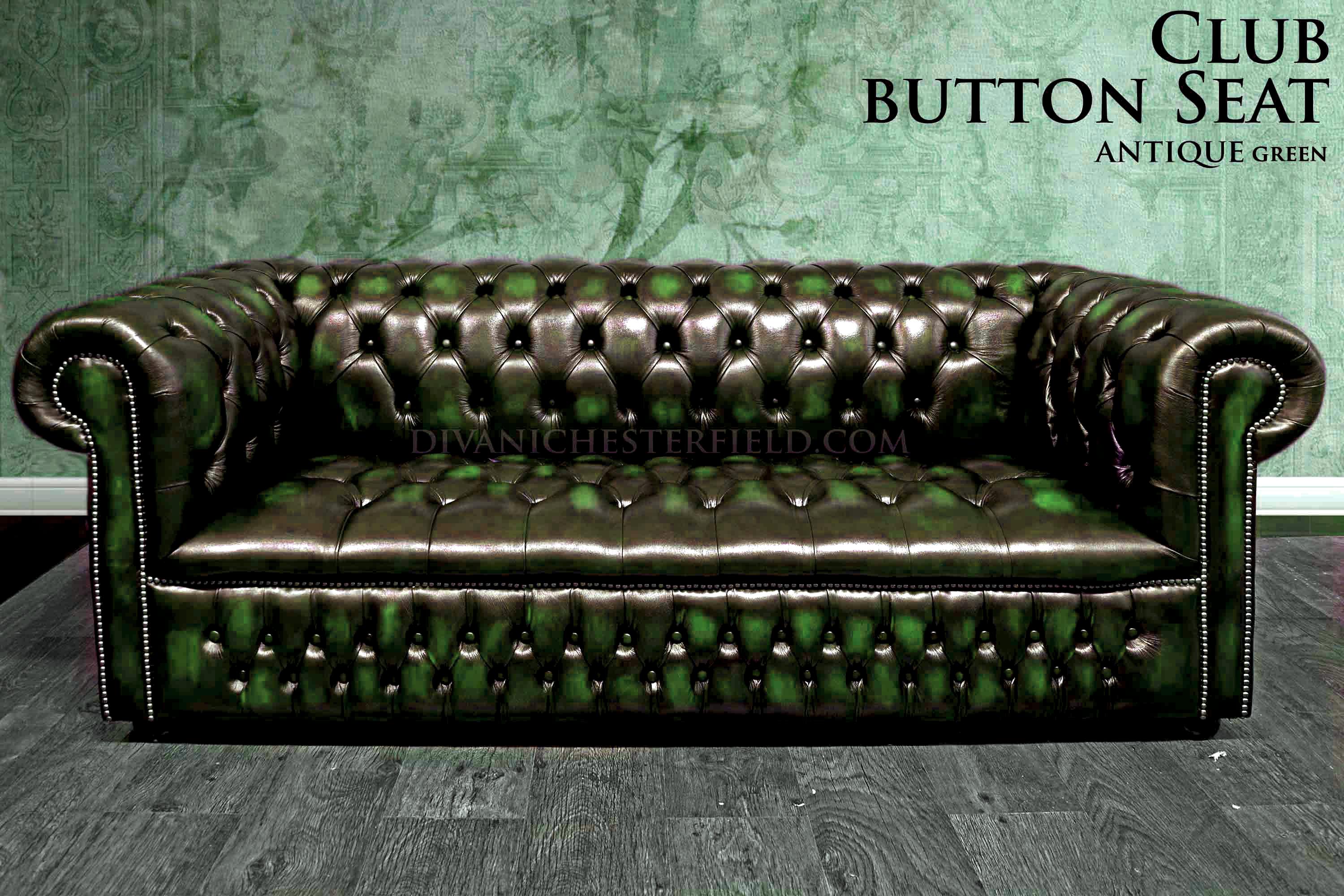 divano chesterfield pelle verde bottoni seduta