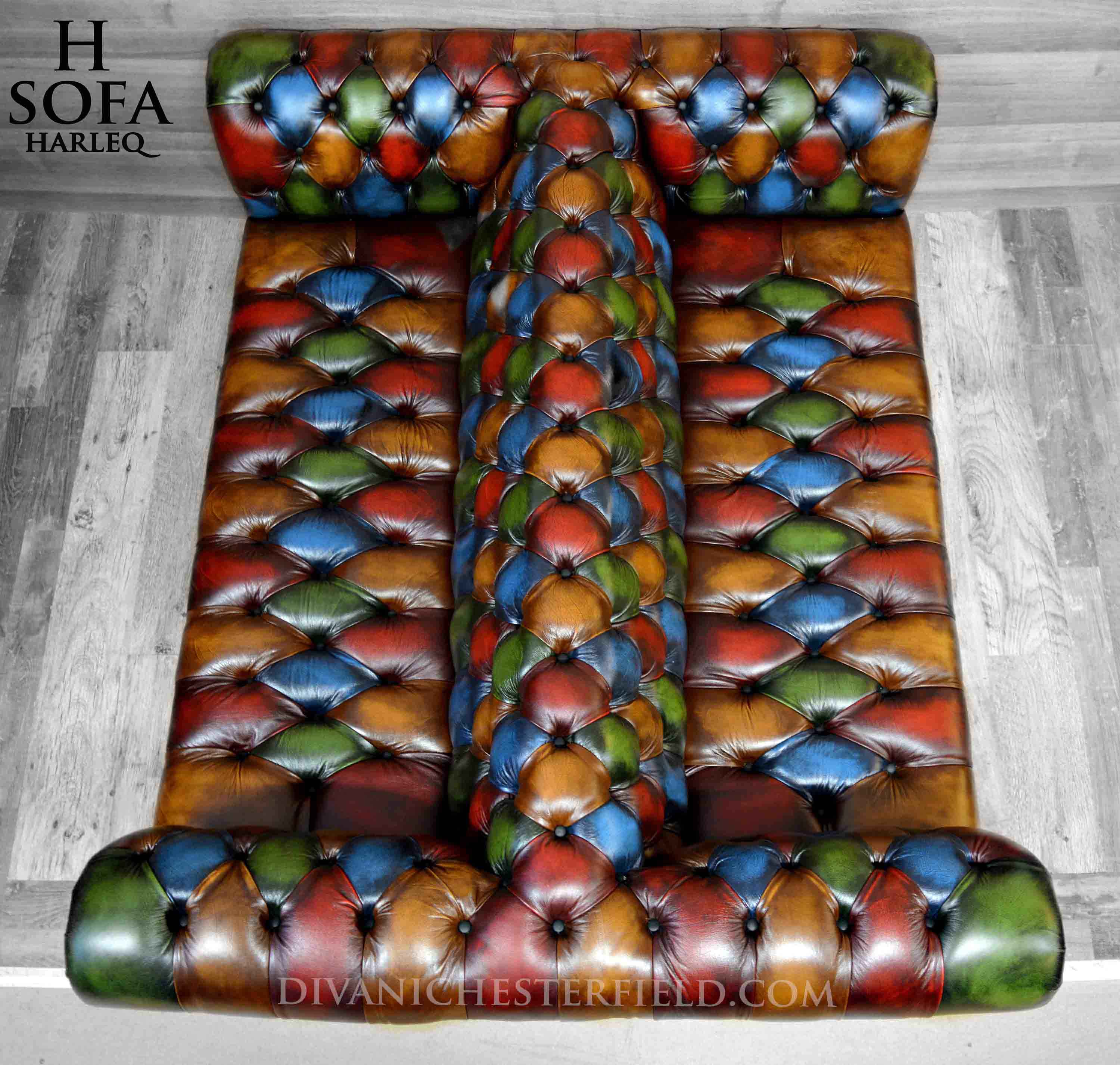 divano chesterfield nuovo pelle patchwork seduta doppia