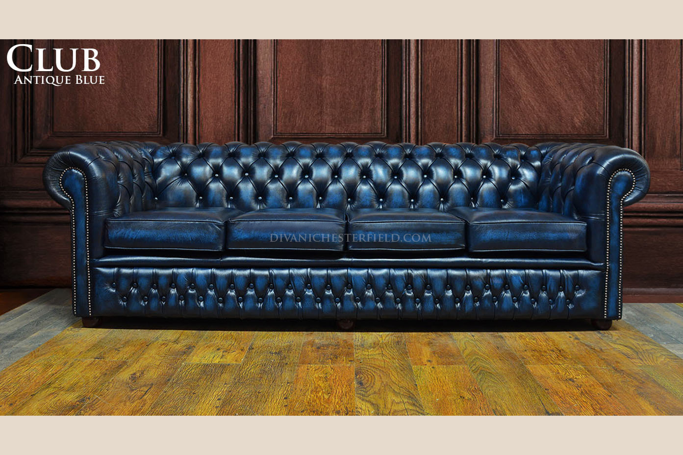 divano chesterfield pelle blu