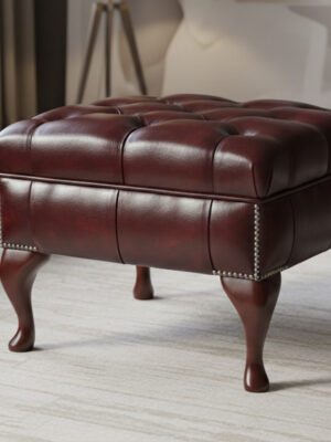 poggiapiedi chesterfield-queen anne pelle bordeaux