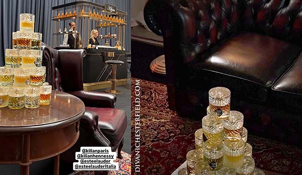 Noleggio di Divani e poltrone Chesterfield per allestimento evento Kylian Paris, Milano