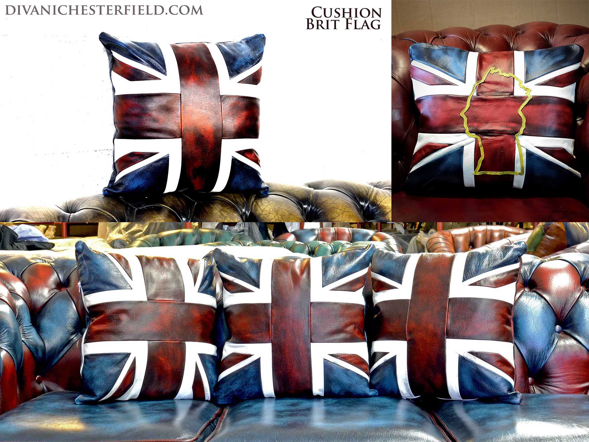 cuscino in pelle con bandiera inglese handmade leather cushion