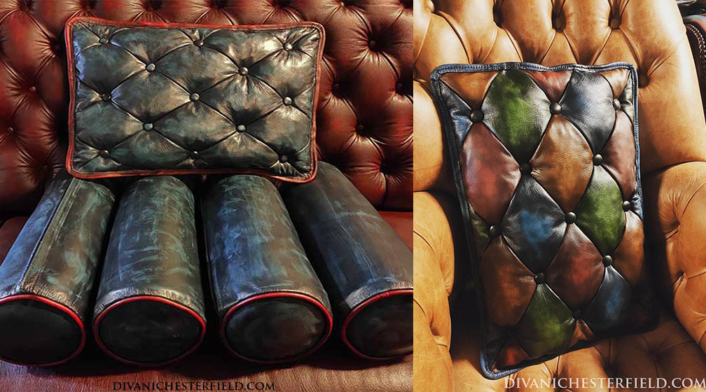cuscini pelle colorata patchwork vintage fatti a mano originali