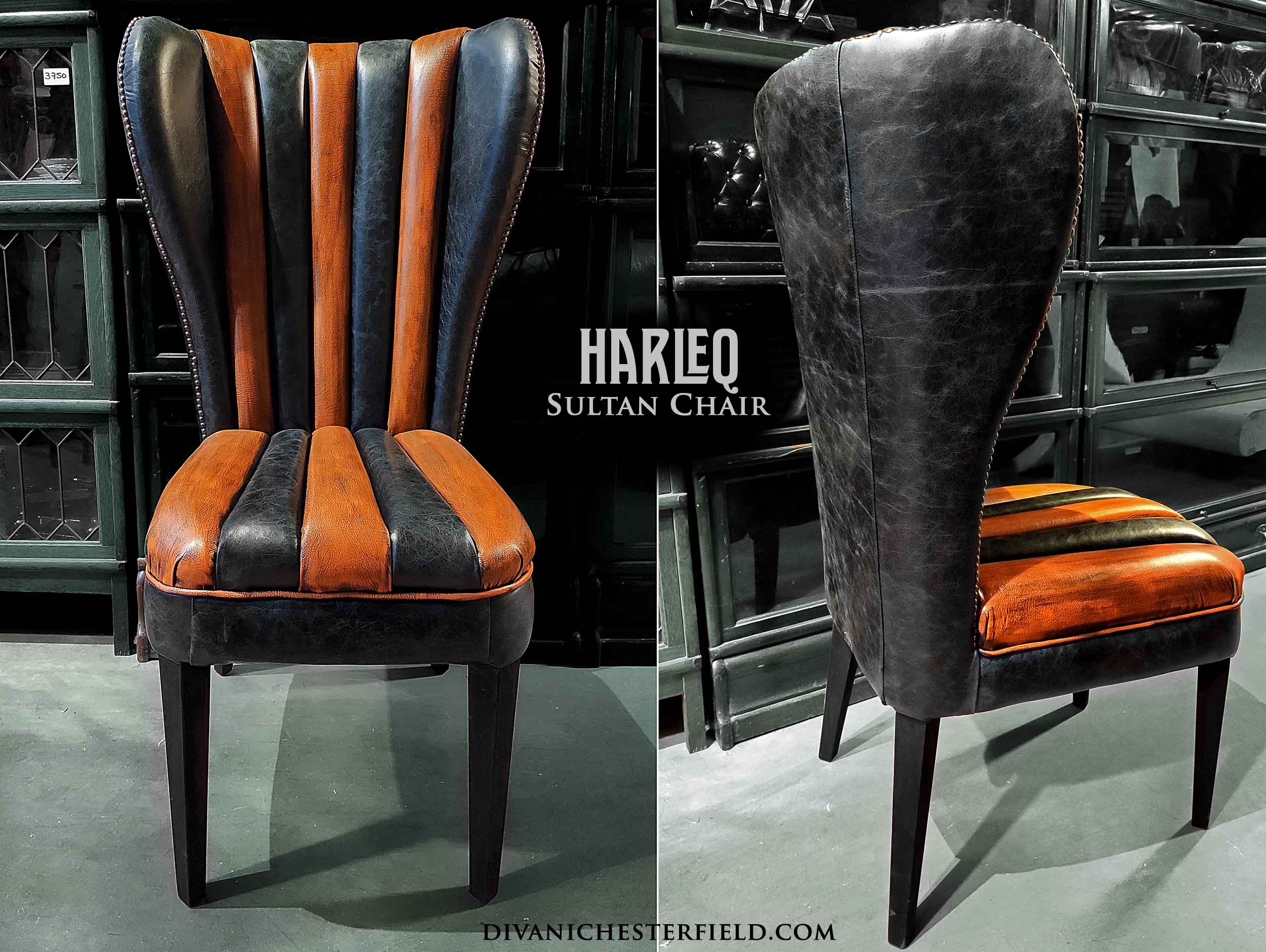 Originale sedia imbottita tubi pelle nera arancione