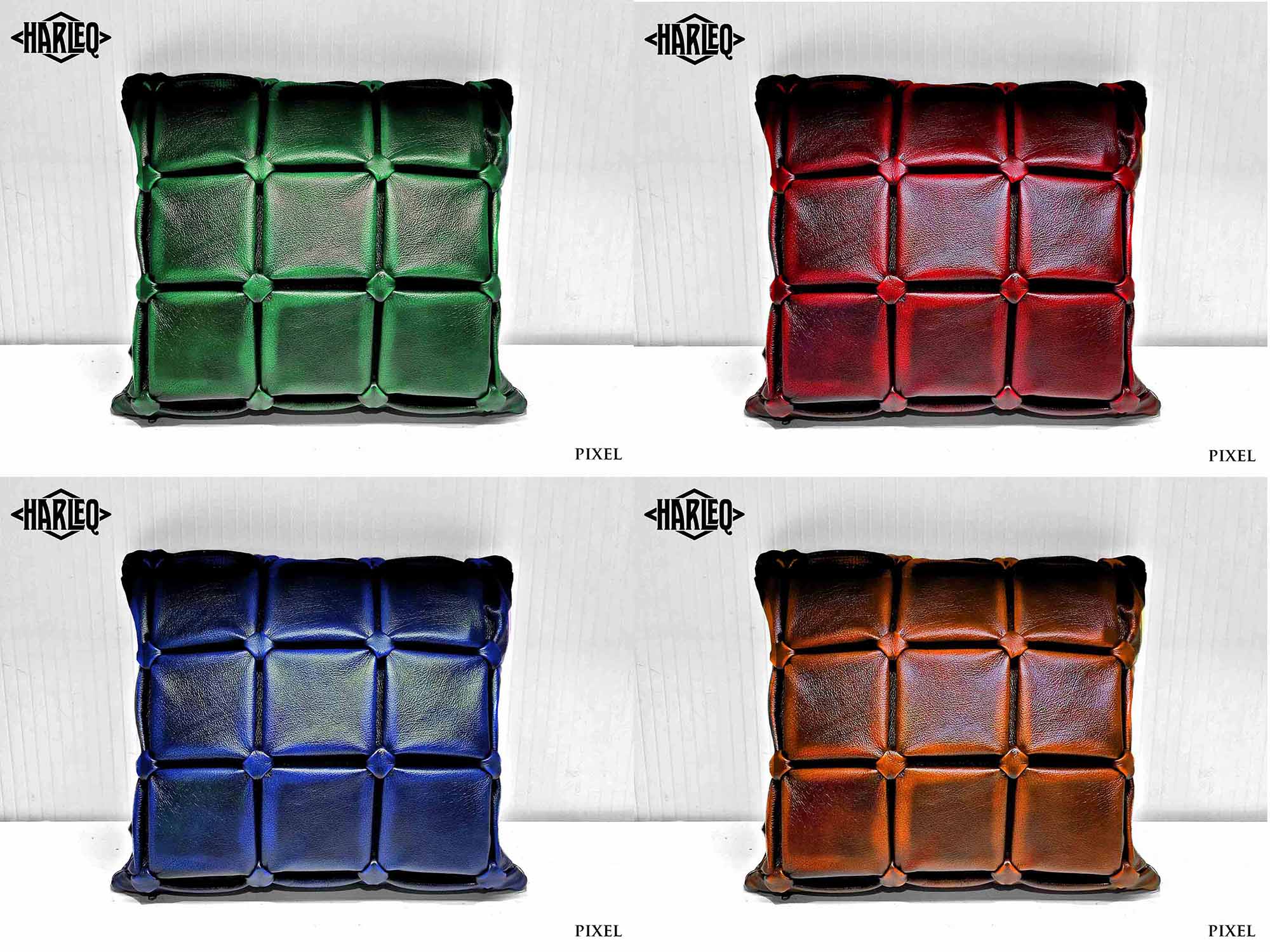 cuscini pelle colorata design ciciti a mano in Italia originali pixel
