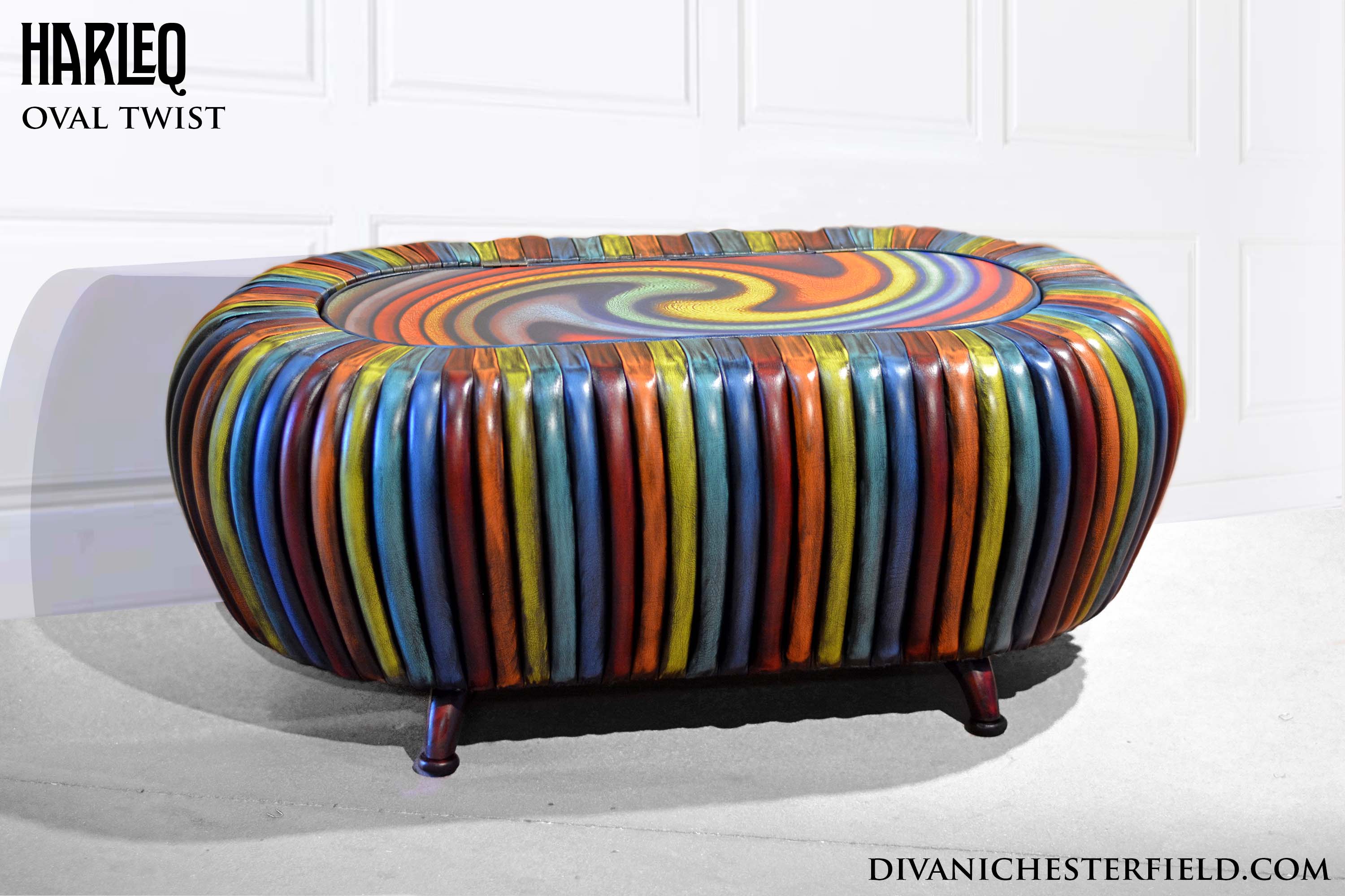 seduta patchwork tavolino poggiapiedi moderna con tubi ovale apribile in varie pelli patchwork imbottita tubi
