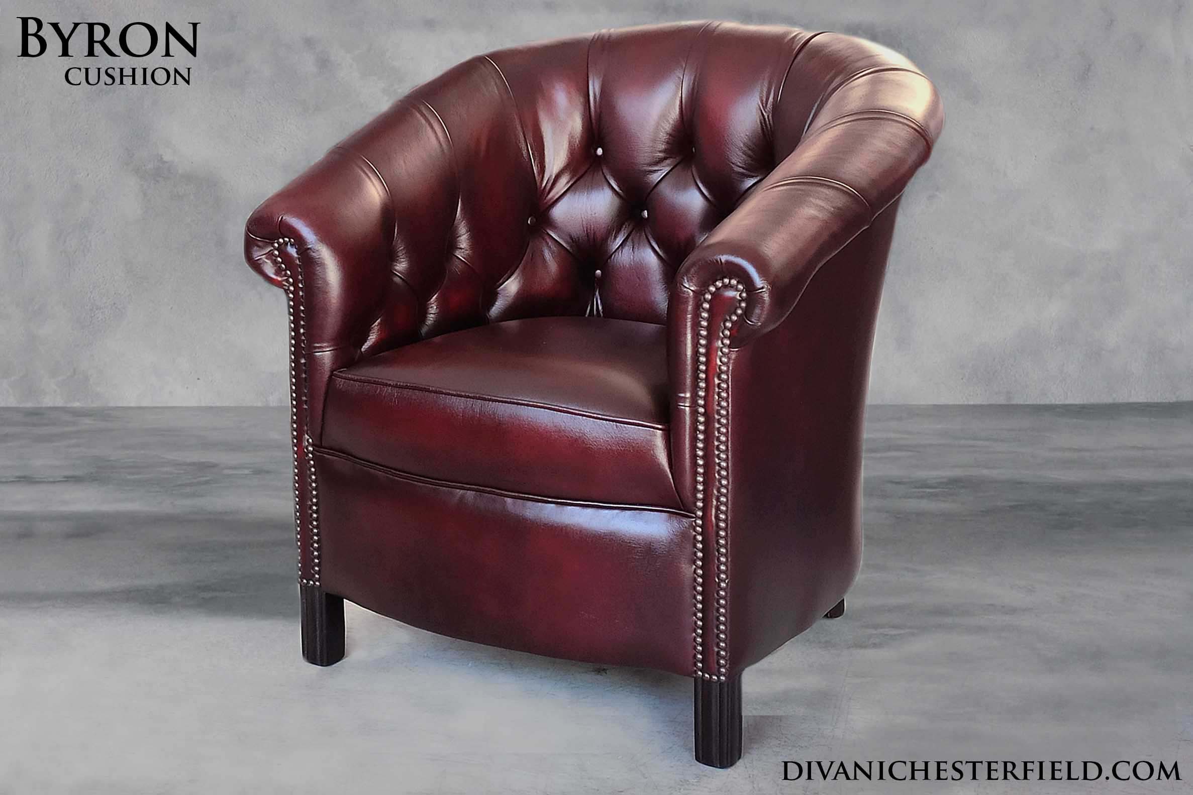 poltroncina chesterfield inglese byron cuscino pelle rossa bordeaux