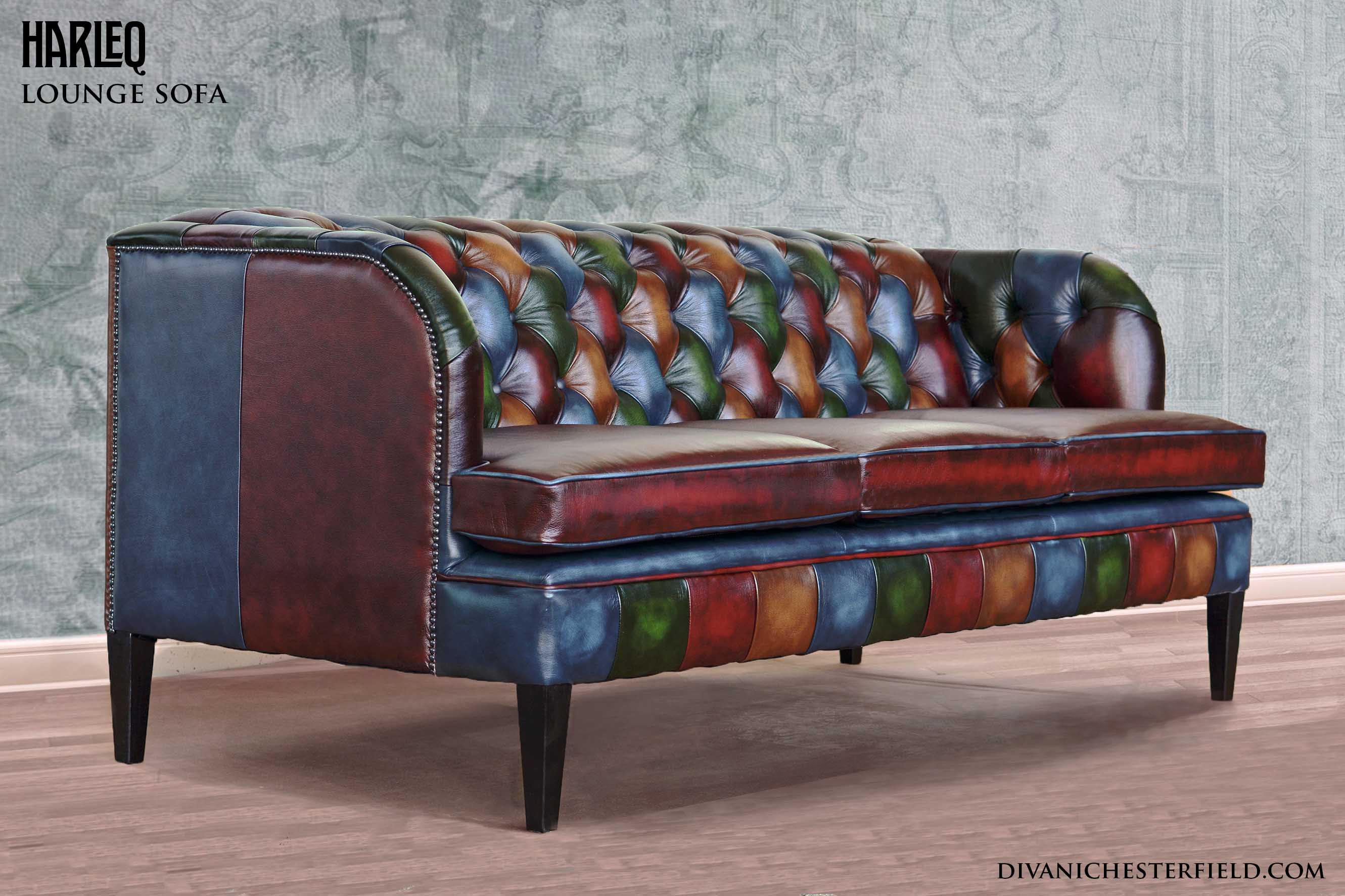 divano chesterfield lounge moderno in varie pelli patchwork imbottita bottoni