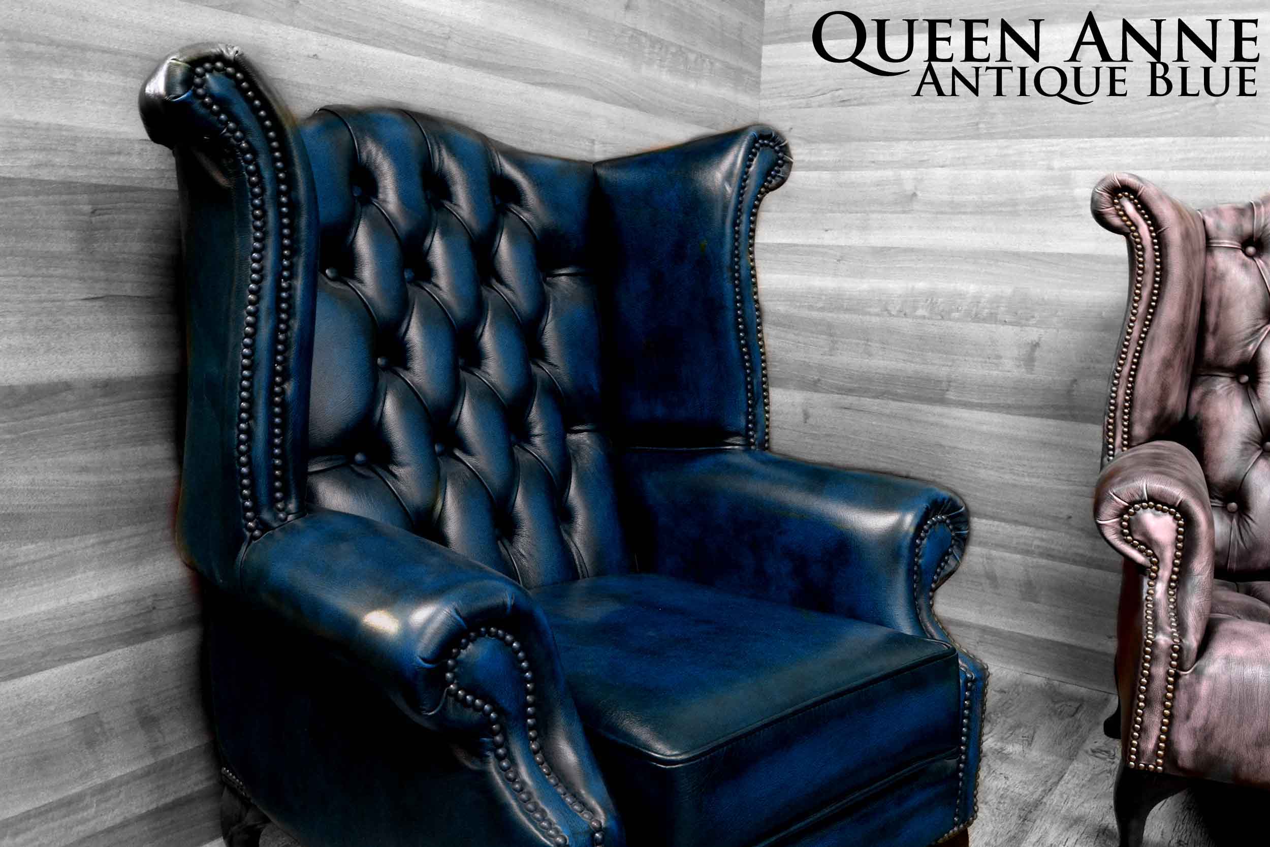 poltrona chester queen anne pelle blu originale